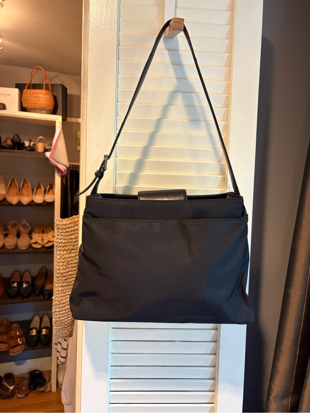 Coach Mercer Shoulder Bag in Black Nylon Twill with Leather Trim